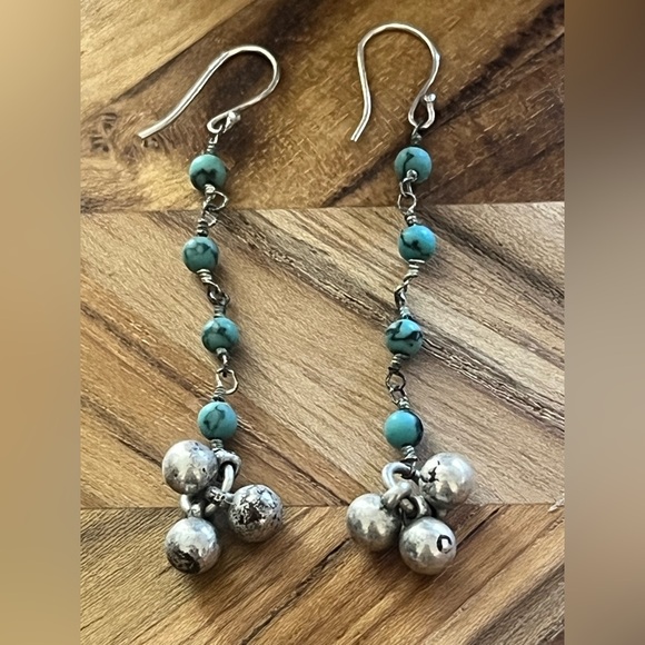 Sterling Silver and Turquoise Dangle Earrings - Picture 2 of 3